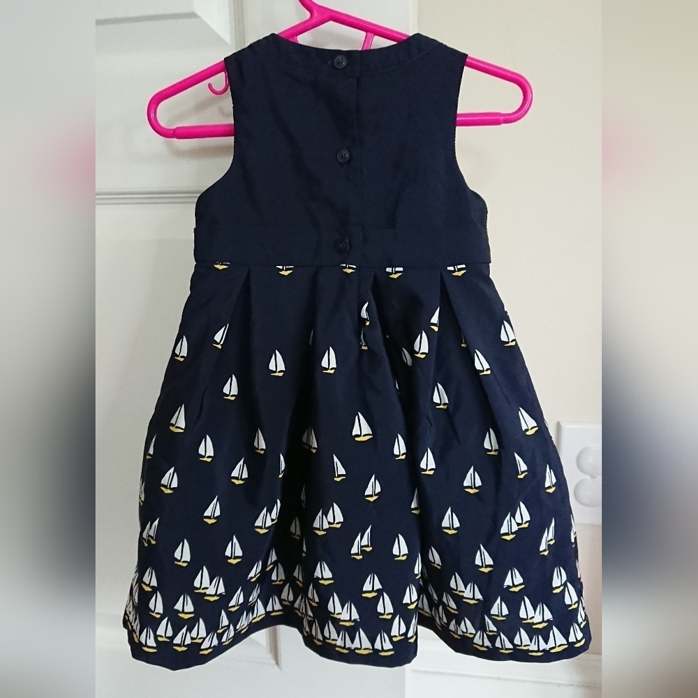 Janie and Jack Navy Blue Sailboat Print Kids Dress size 12-18M - Picture 2 of 11